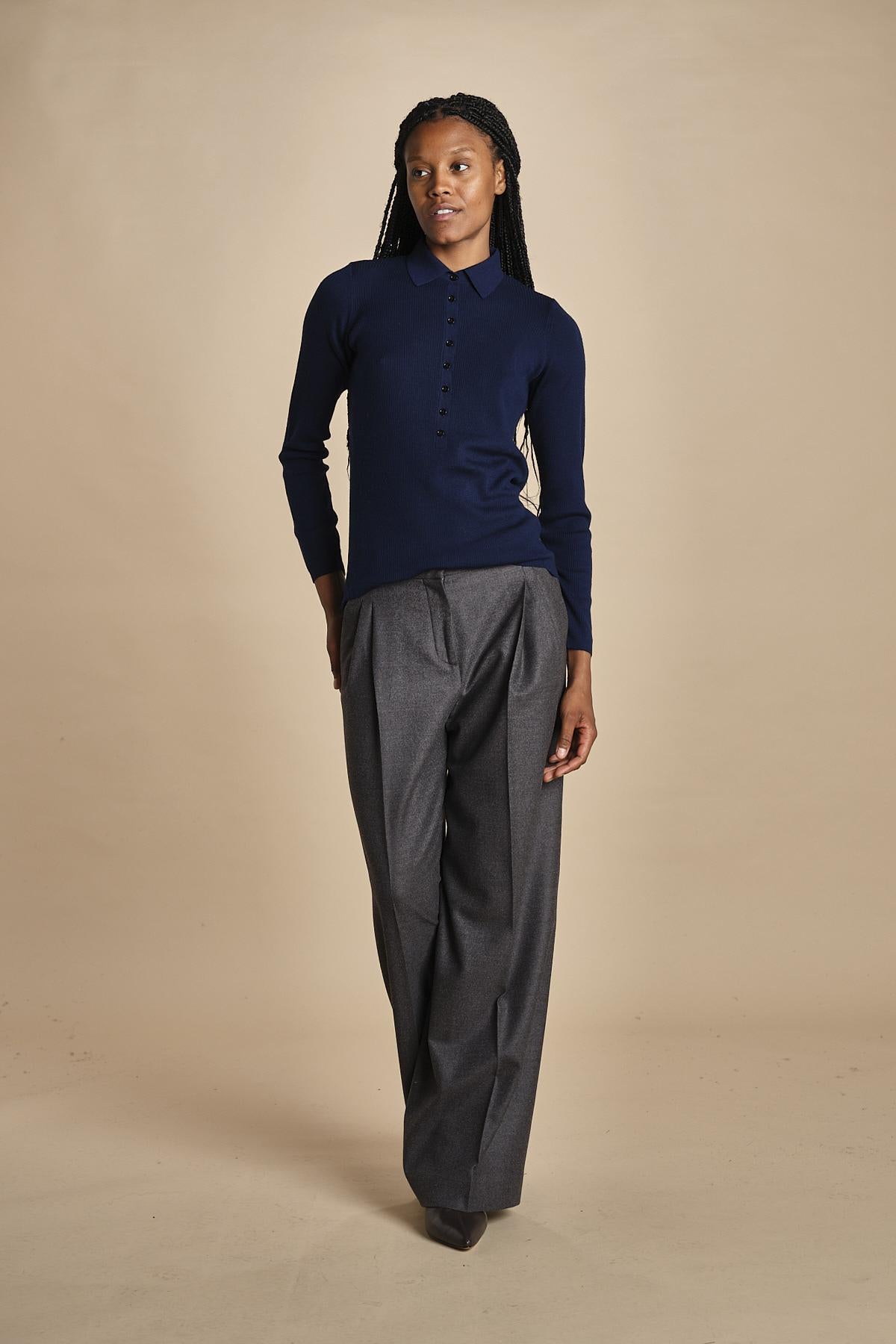 polo a costine in lana merino MIL LAU3 E21210 BLU milaura 
