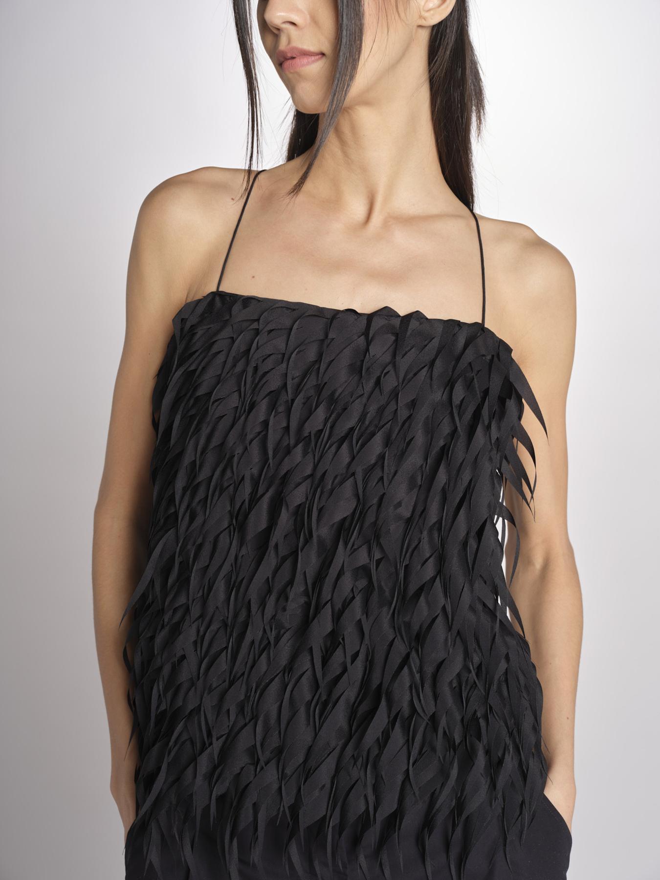 Top con piume laserate T011-5336-9000 NERO n21 