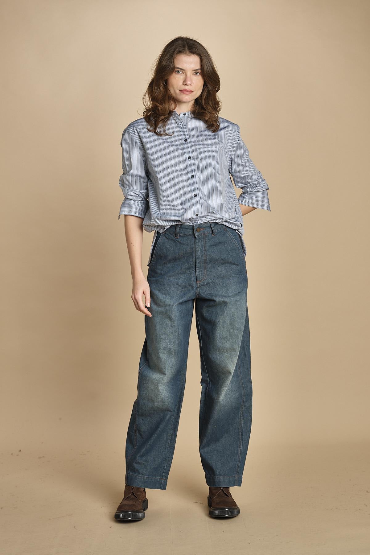 camicia a righe con colo guru. CHE0185 BLE5825W soeur 