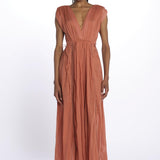 MIKONOS maxi abito con scollo senza maniche MIKONOS RUST laraethnics 