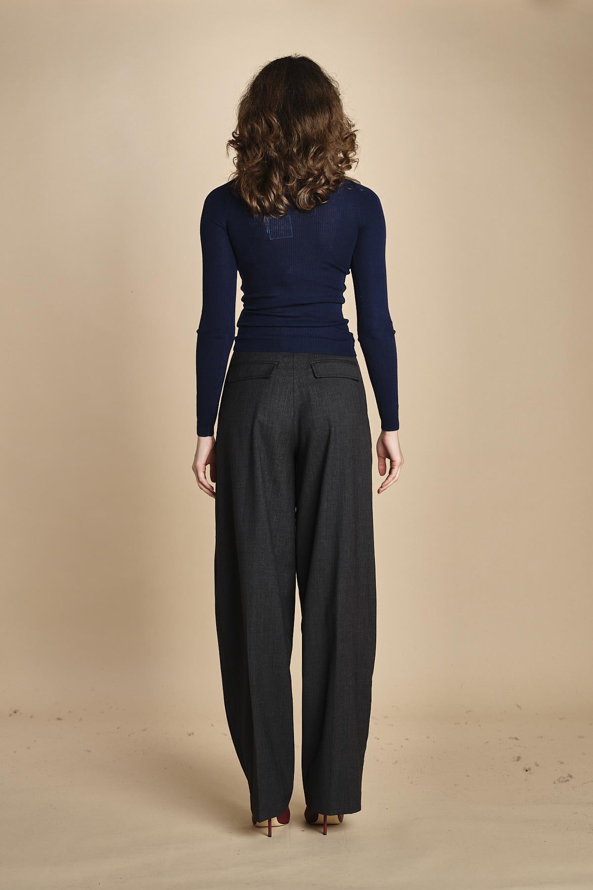girocollo a costine manica luna in lana merino LAU30 E21210 BLU milaura 