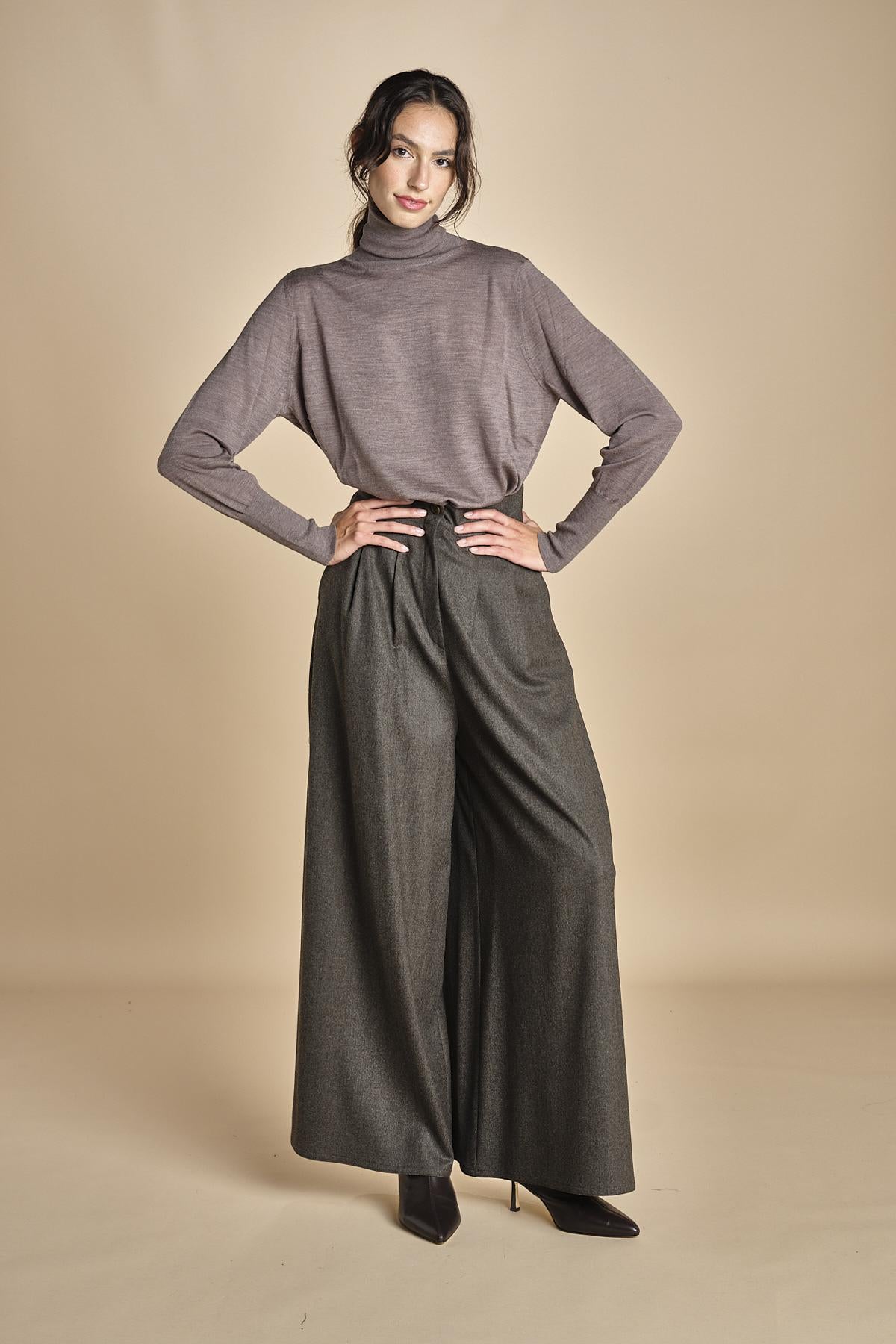 pantalone in flanella con cuciture T1406L VERDE dusan 