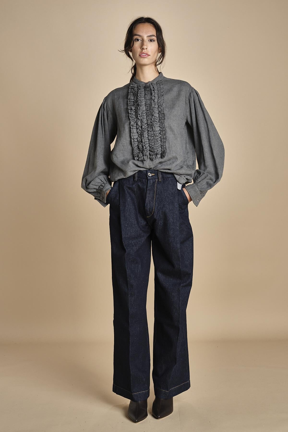 camicia voille lana con rouches MAGRITTE LIGHT GREY laurence bras 