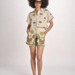 camicia cropped BE25124 BEIGE GREEN benaras soleil 