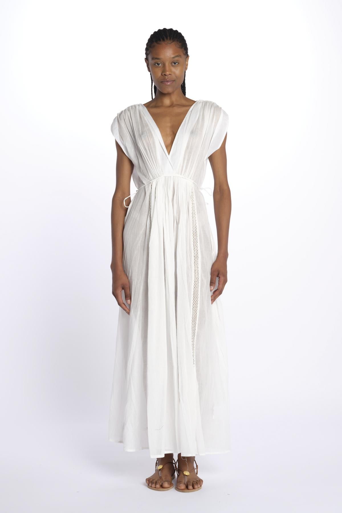 MIKONOS maxi abito con scollo senza maniche MIKONOS IVOIRE laraethnics 
