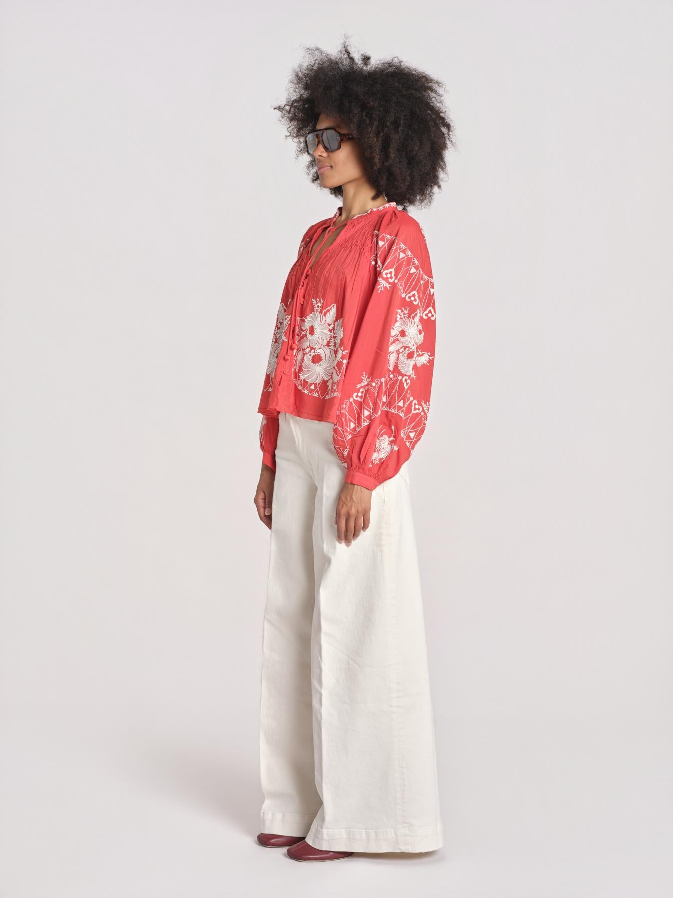 camicia con ricamo fiori SERAFINA 099 POPPY sea ny 