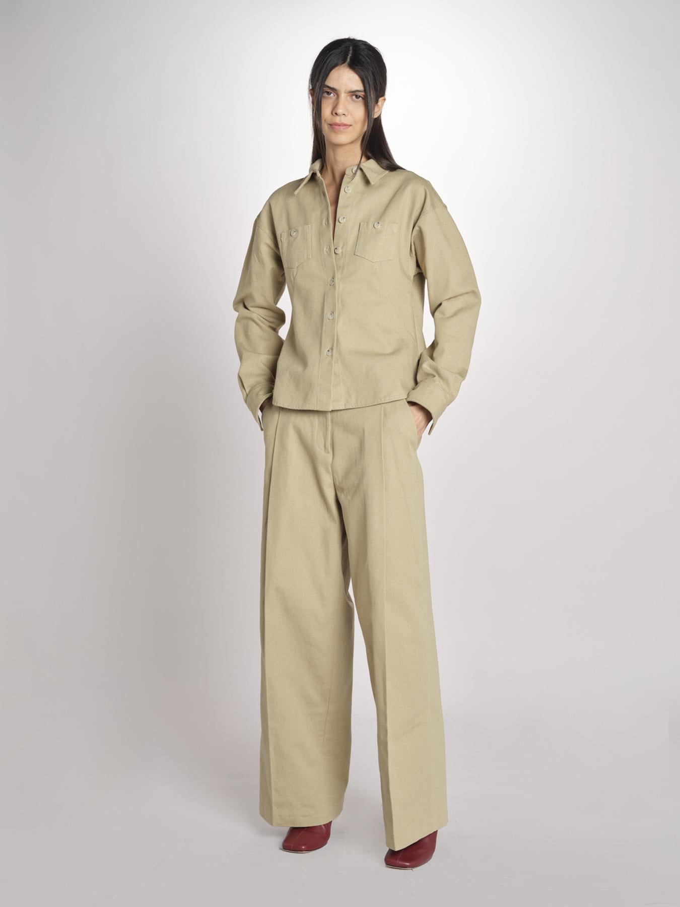 camicia in canvas G011-0212-1186 KAKI CHIARO n21 
