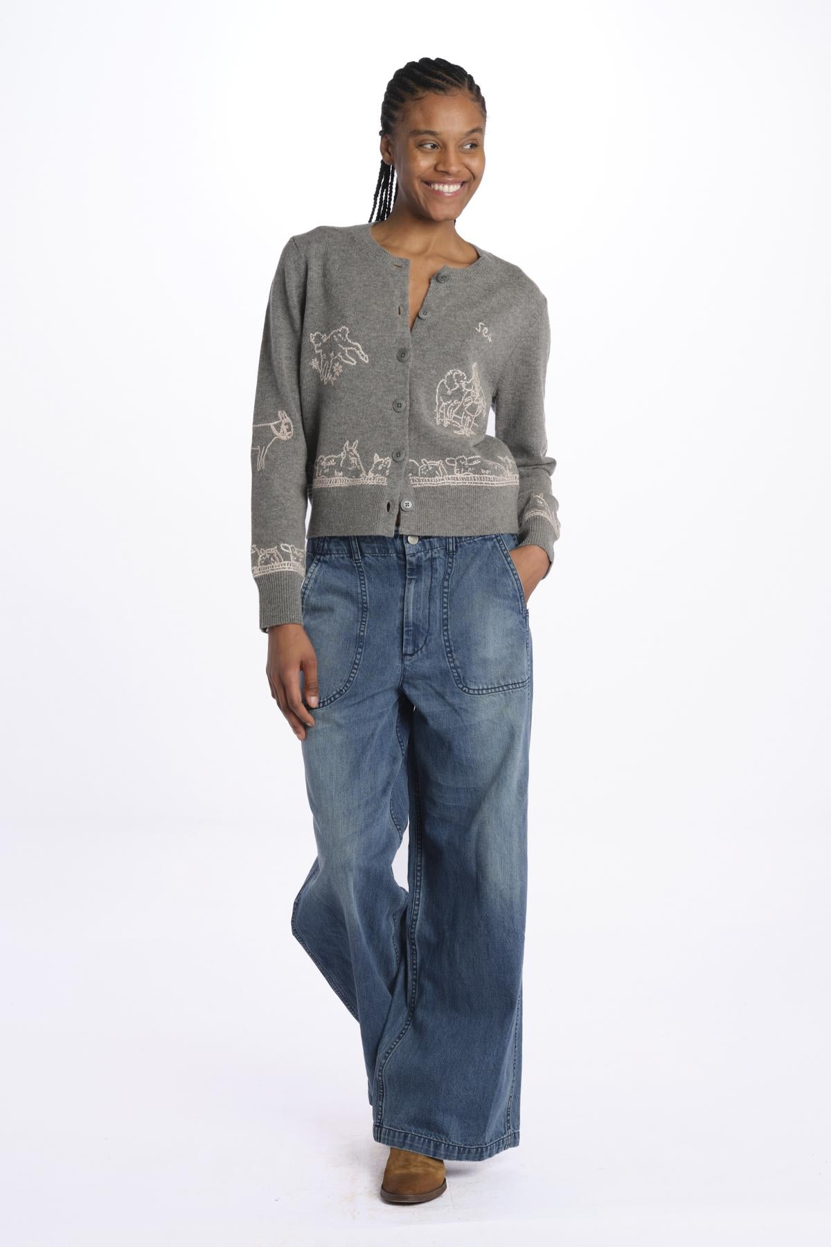 EDIN farm emb cardigan E047 GREY sea ny 