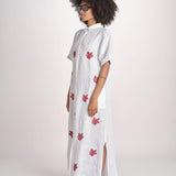 abito lungo con ricami coralli BE25254 WHITE RED benaras soleil 