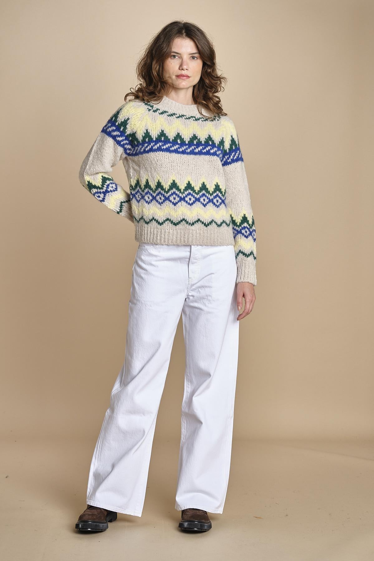 MAGIE maglia con greche BEND516 ECRU BLUE hartford 