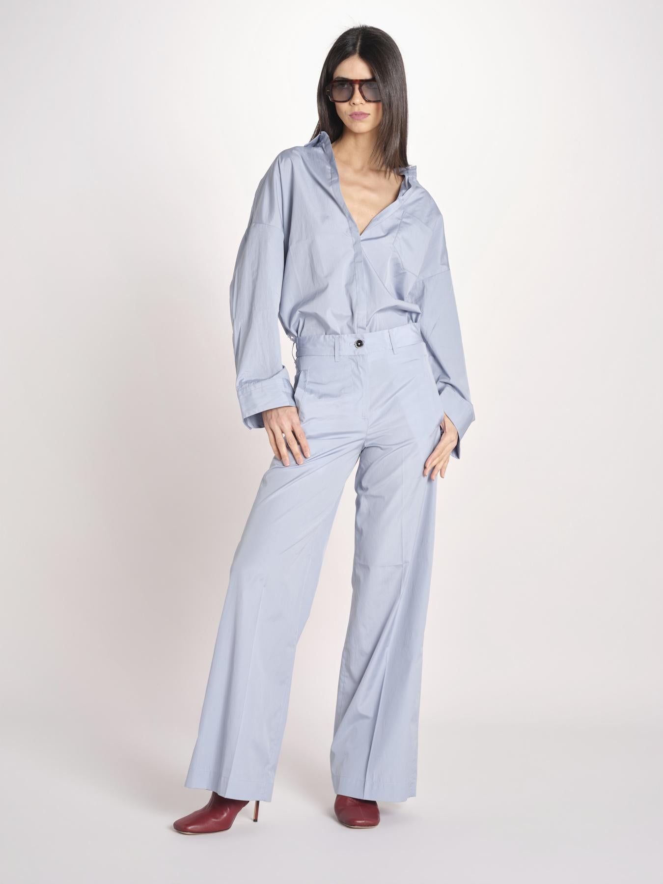 pantalone dritto con elastico in popeline ASTRID STRO07 CELESTE nine in the morning 
