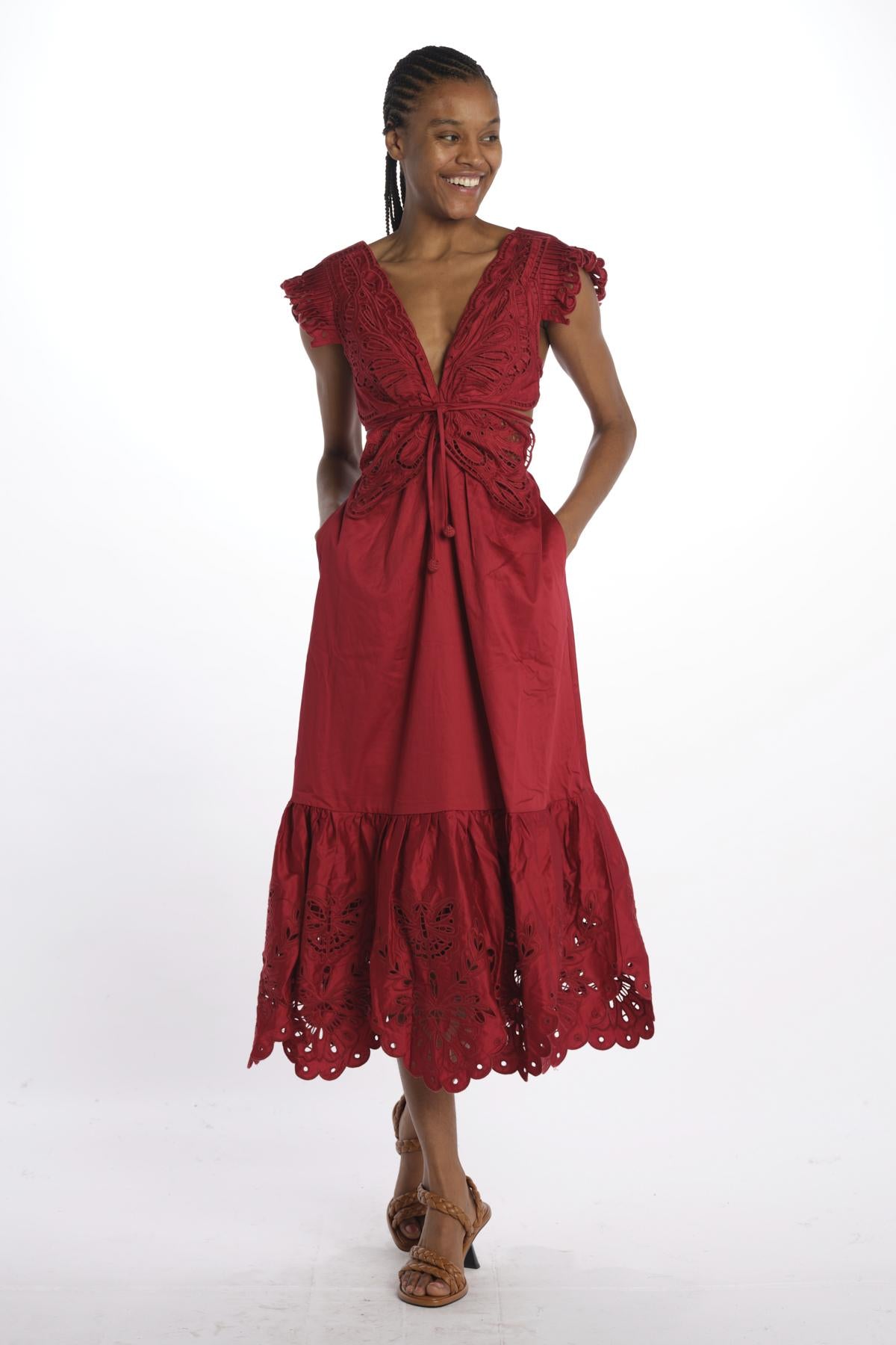 Abito RED BUTTERFLY ricamo farfalla 337217 RED farm rio 