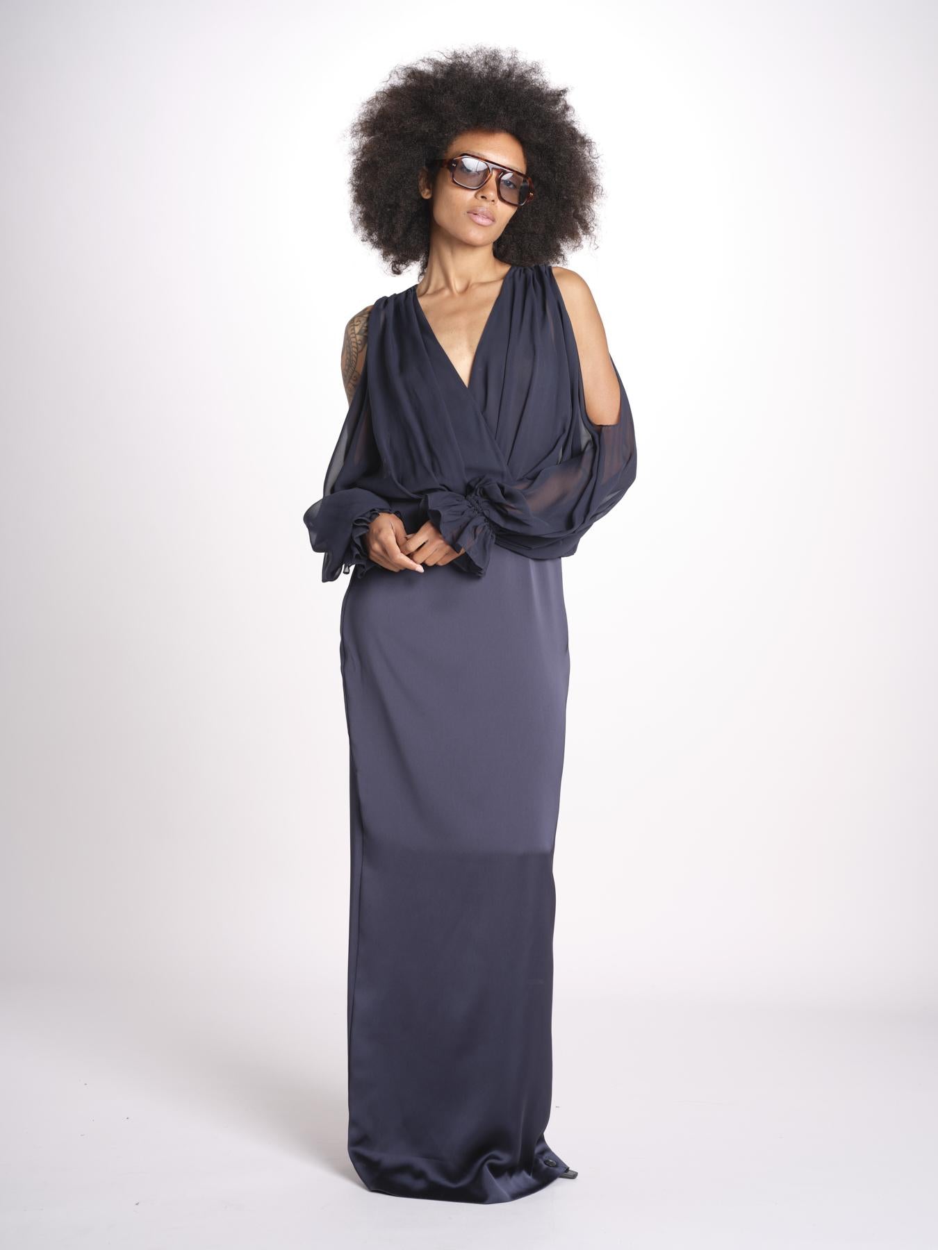 abito lungo con manica lunga LEESA E022630011 NAVY ramy brook 