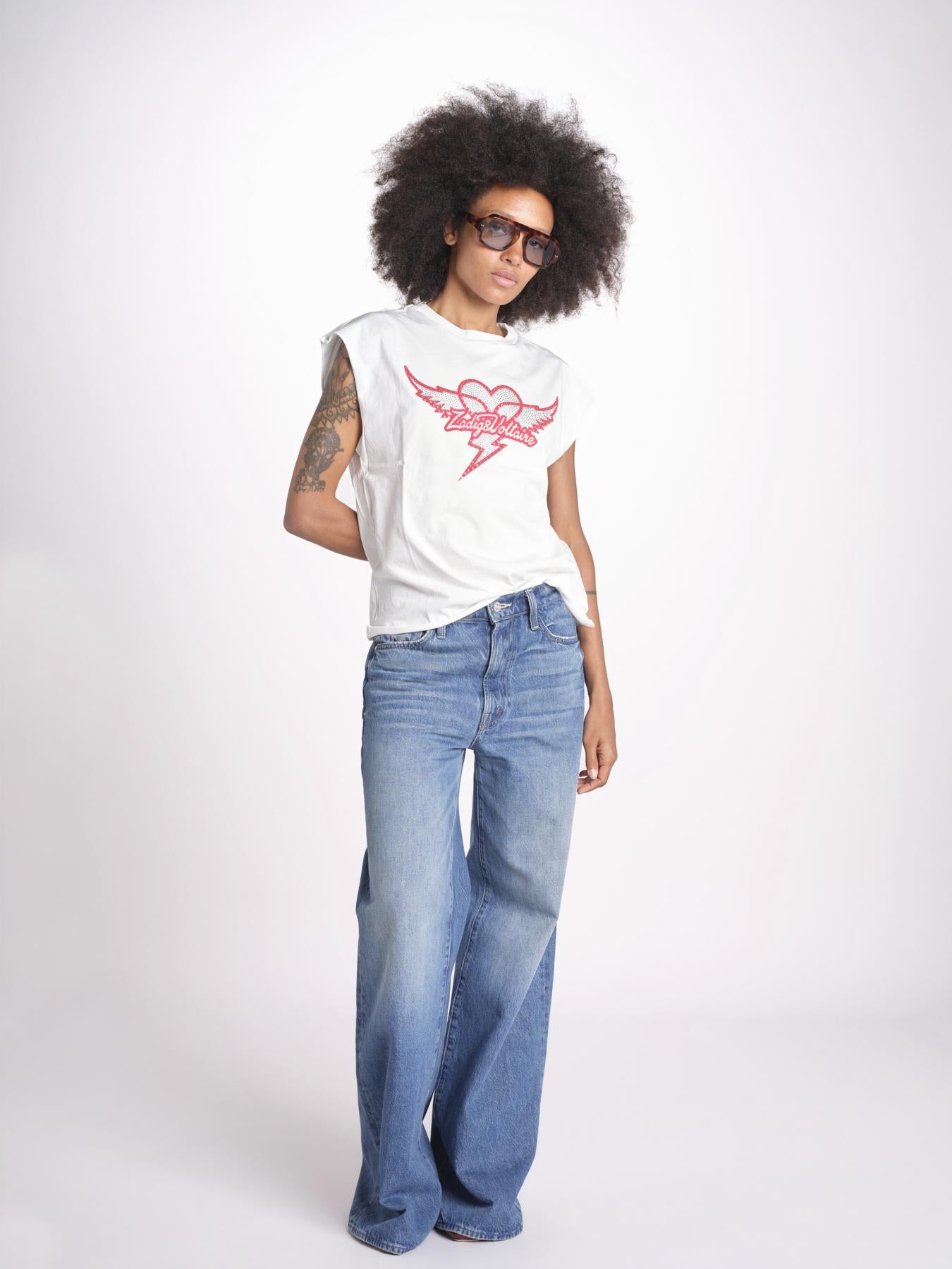 t-shirt senza maniche con cuore rosso di strass JWTT01280 JUDO 103 zadig & voltaire 