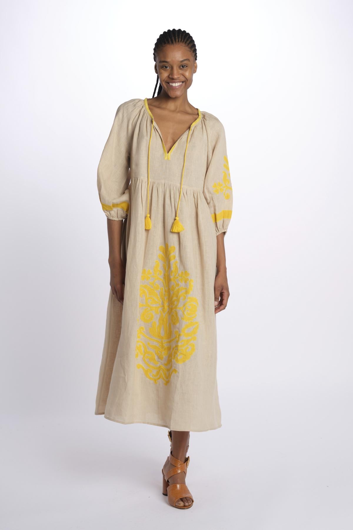 GEOGLIFIC tunica con applicazioni by milaura. BE24928 BEIGE YELLOW benaras soleil 
