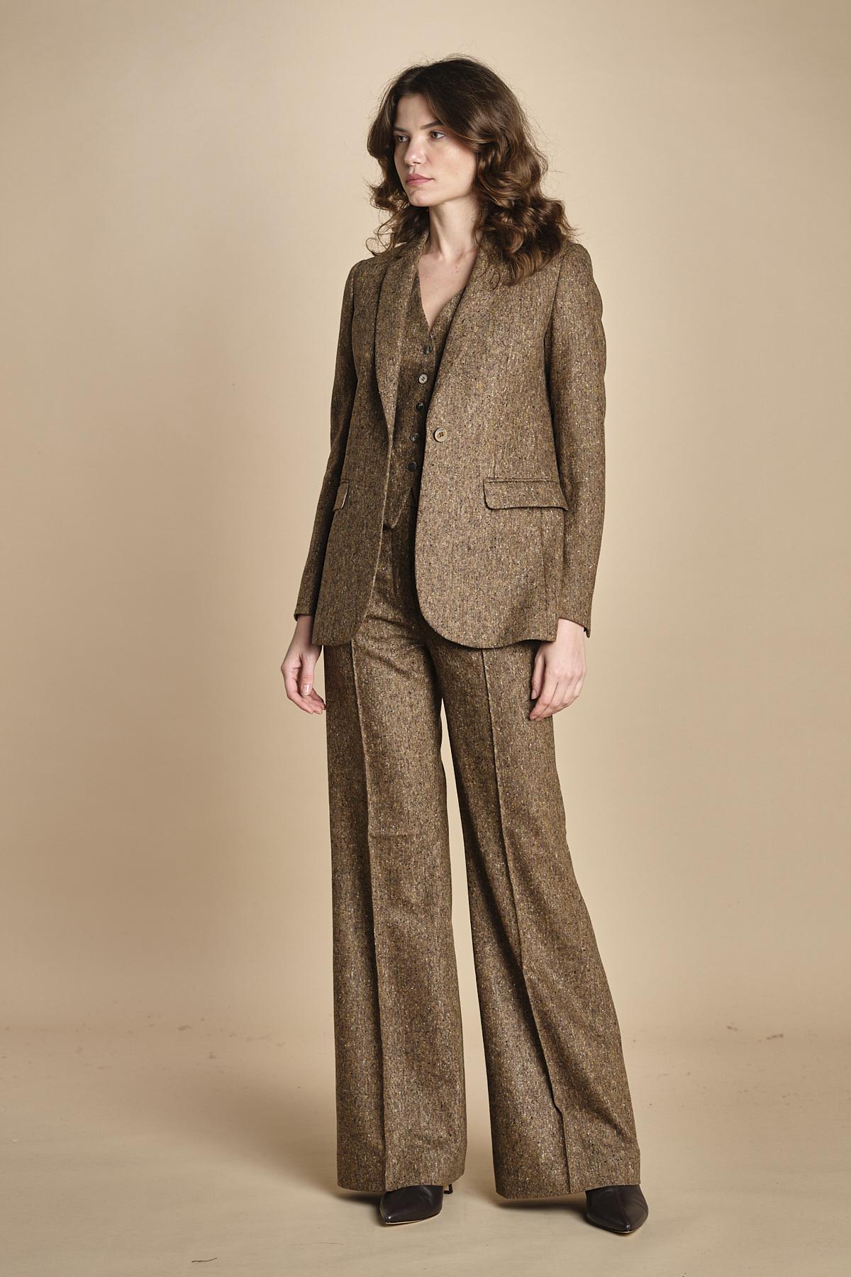 pantalone lungo e stretto con nervature in occhio di pernice OTTAVIA 673932 19 quelledue 