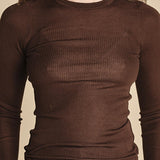 girocollo a costine manica luna in lana merino LAU30 E2220 CIOCCOLATO milaura 