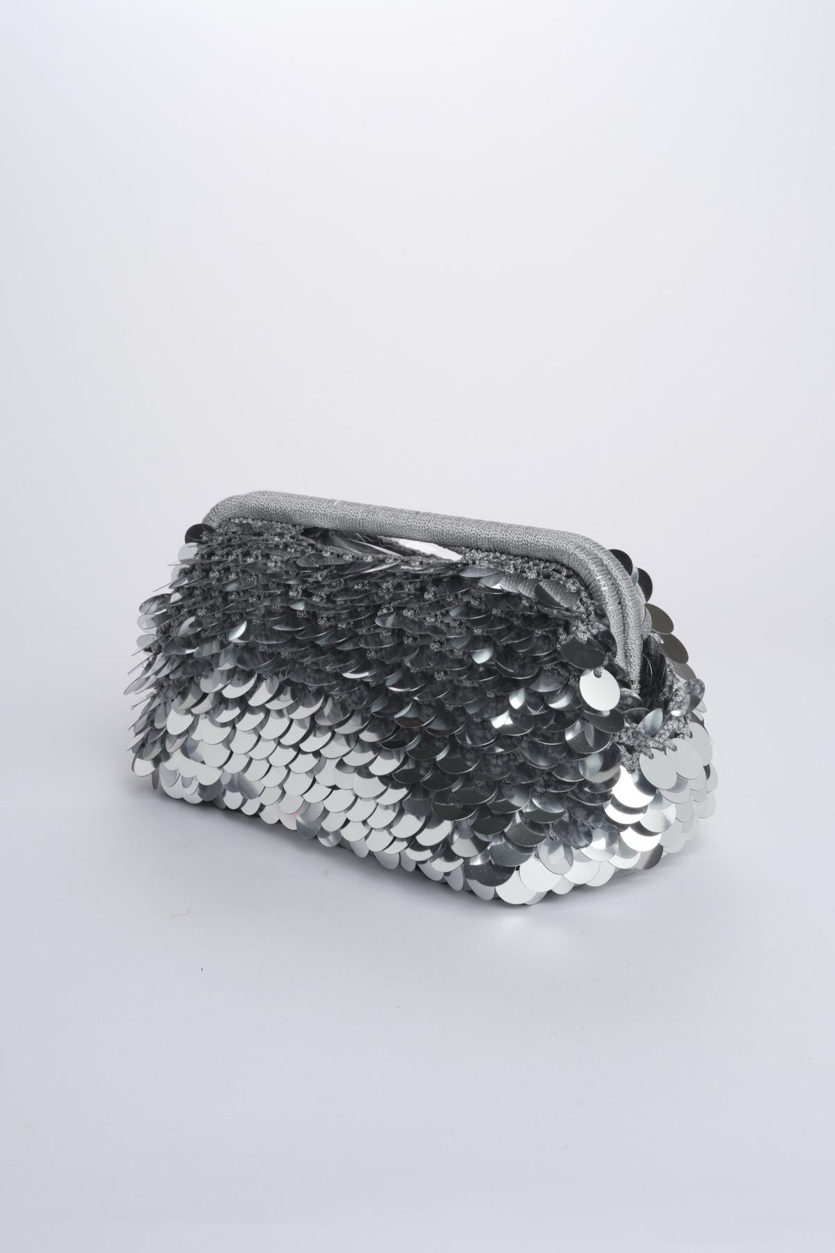 Clutch SANTORINI grande con paillettes BAG SANTORINI SILVER boheme couture 