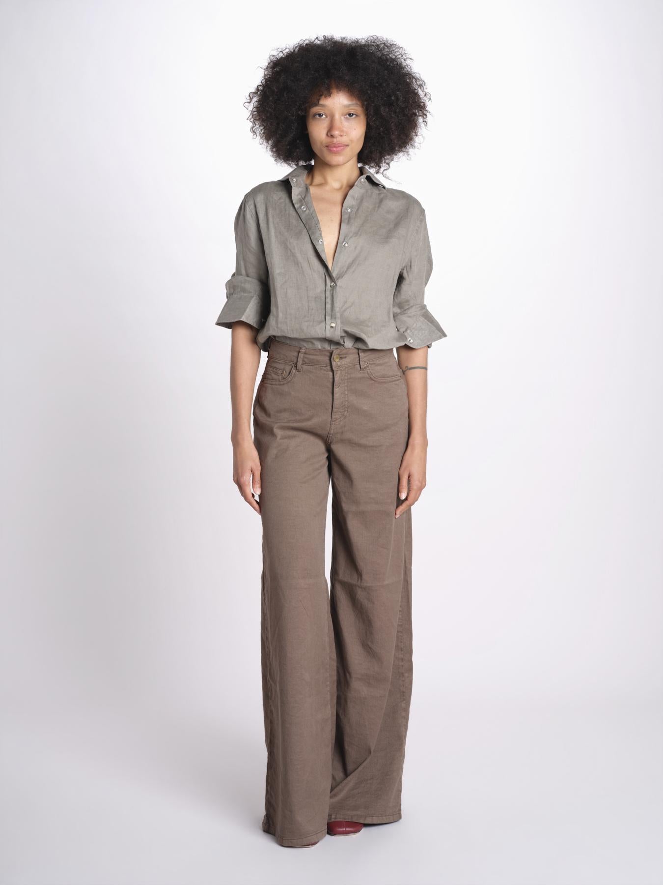 pantalone 4 tasche in misto lino SERENA XML01 193 CIOCCOLATO ps don't forget me 