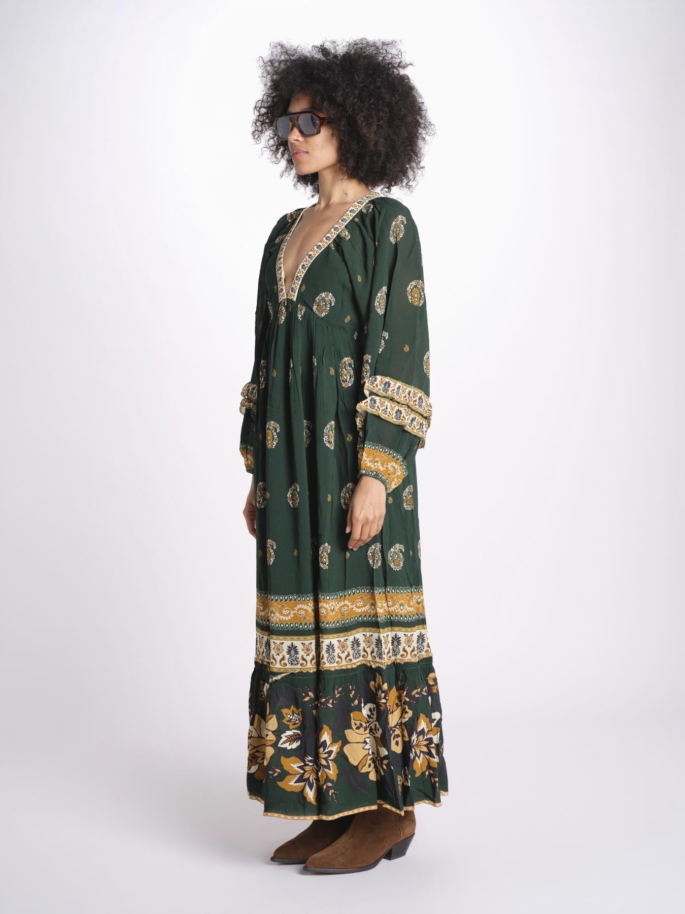 abito lungo stampa paisley 351135 AYLA GREEN 26009 farm rio 