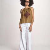 top ricamo greche BE25204 KHAKI WINE benaras soleil 