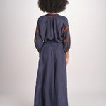 pantalone in seta over BE25252 NAVY benaras soleil 