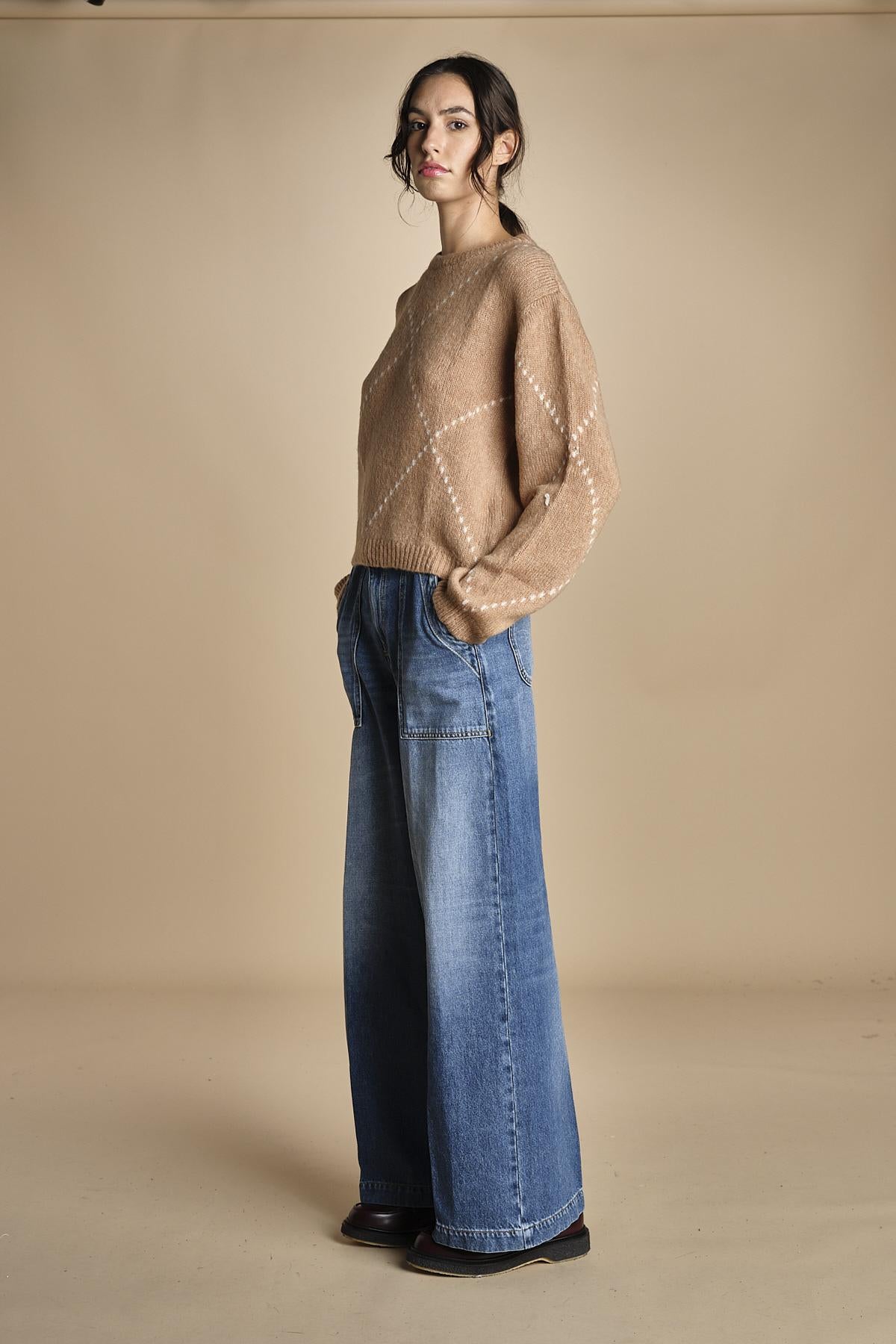 maglia girocollo con rombi CORNELIA CAMMELLO tenne' 