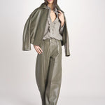 pantalone in pelle LESLIE IO118060 DARK EUCALYPTUS GR533 ivy oak 