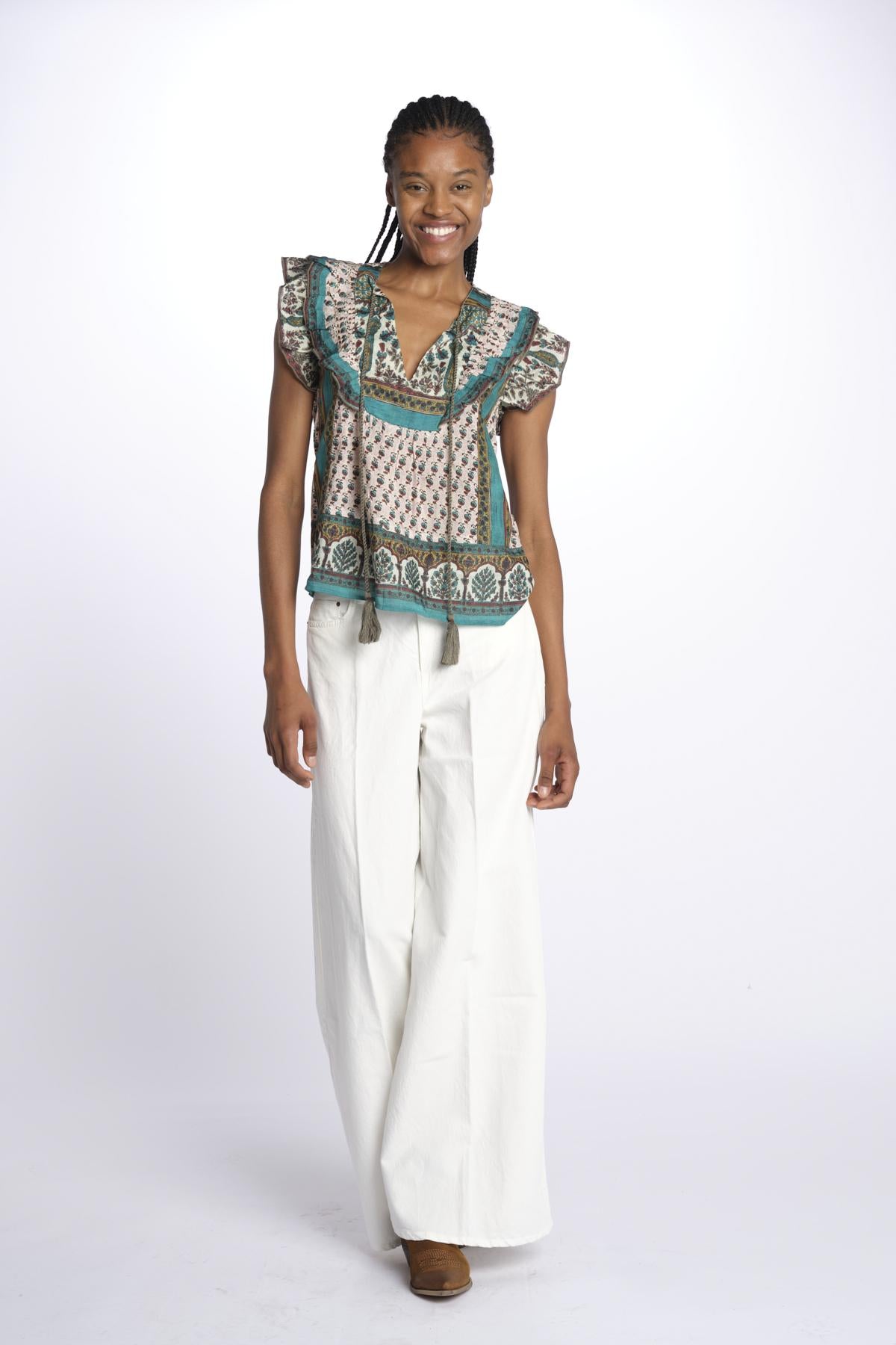 Top DEVI stampato con rouches 6499301 MULTI m.a.b.e. 