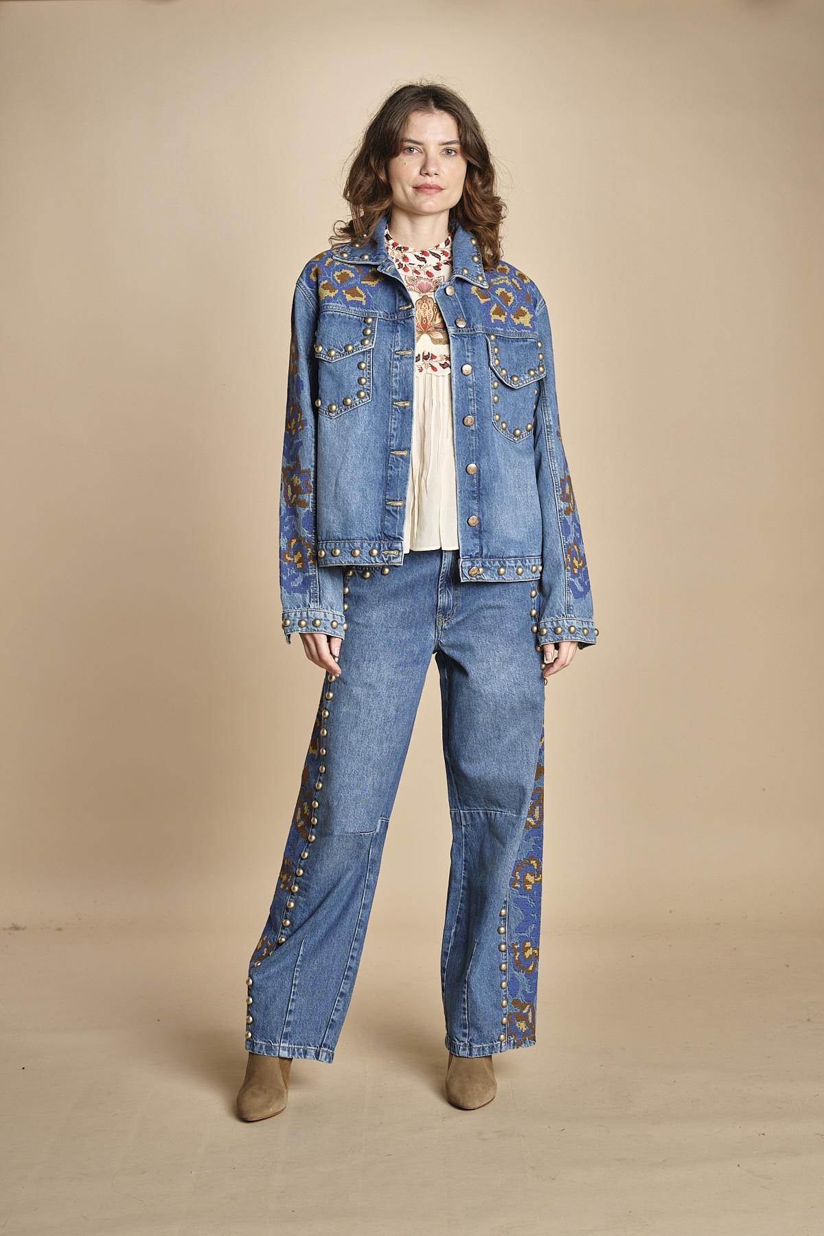denim con borchie 3DETAIL STUDS PANT 40607 L0034 farm rio 