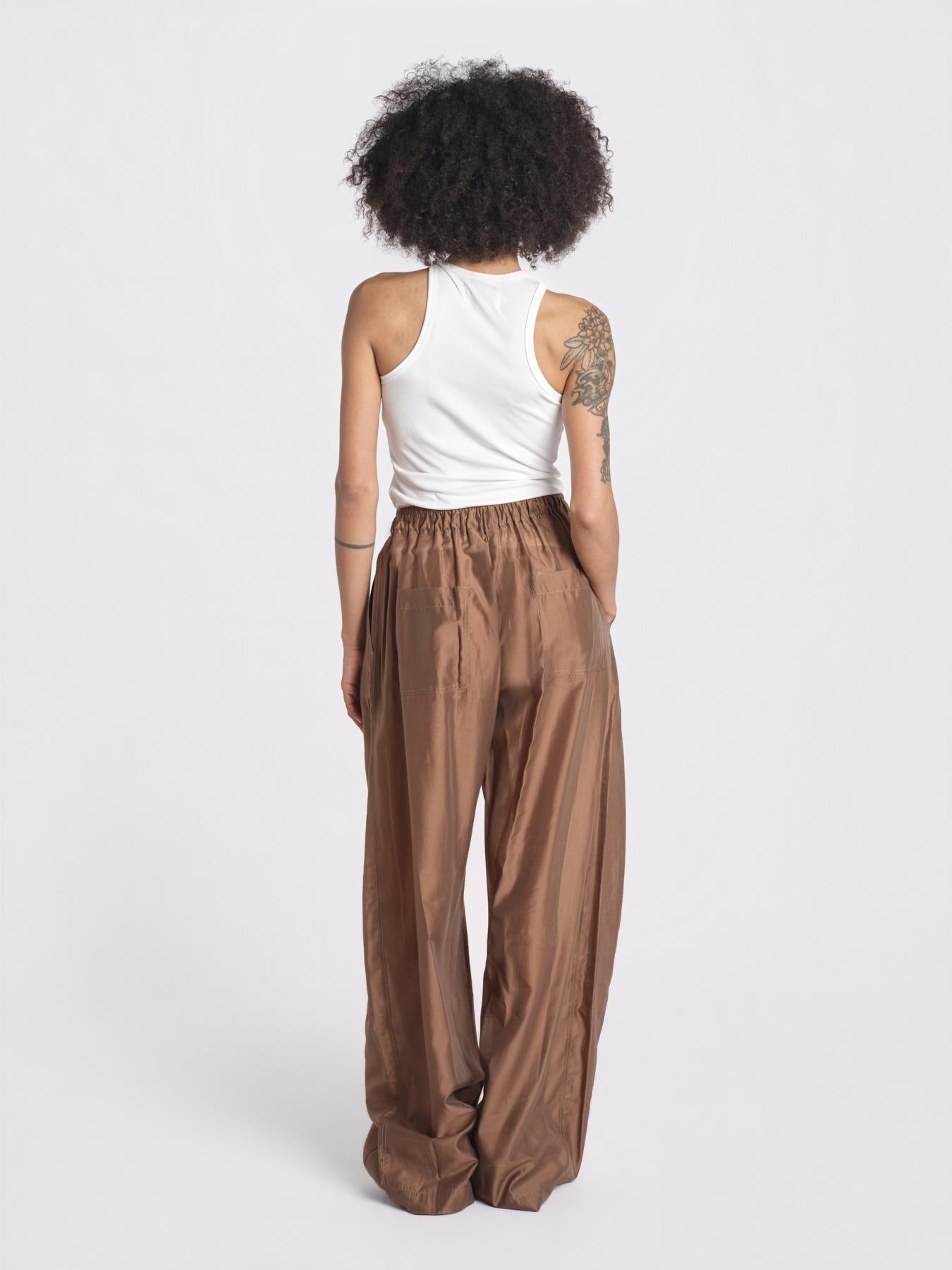 pantalone in mussola con elastico DORA 3119 T0161 CHOCOLATE T0032 the latest 