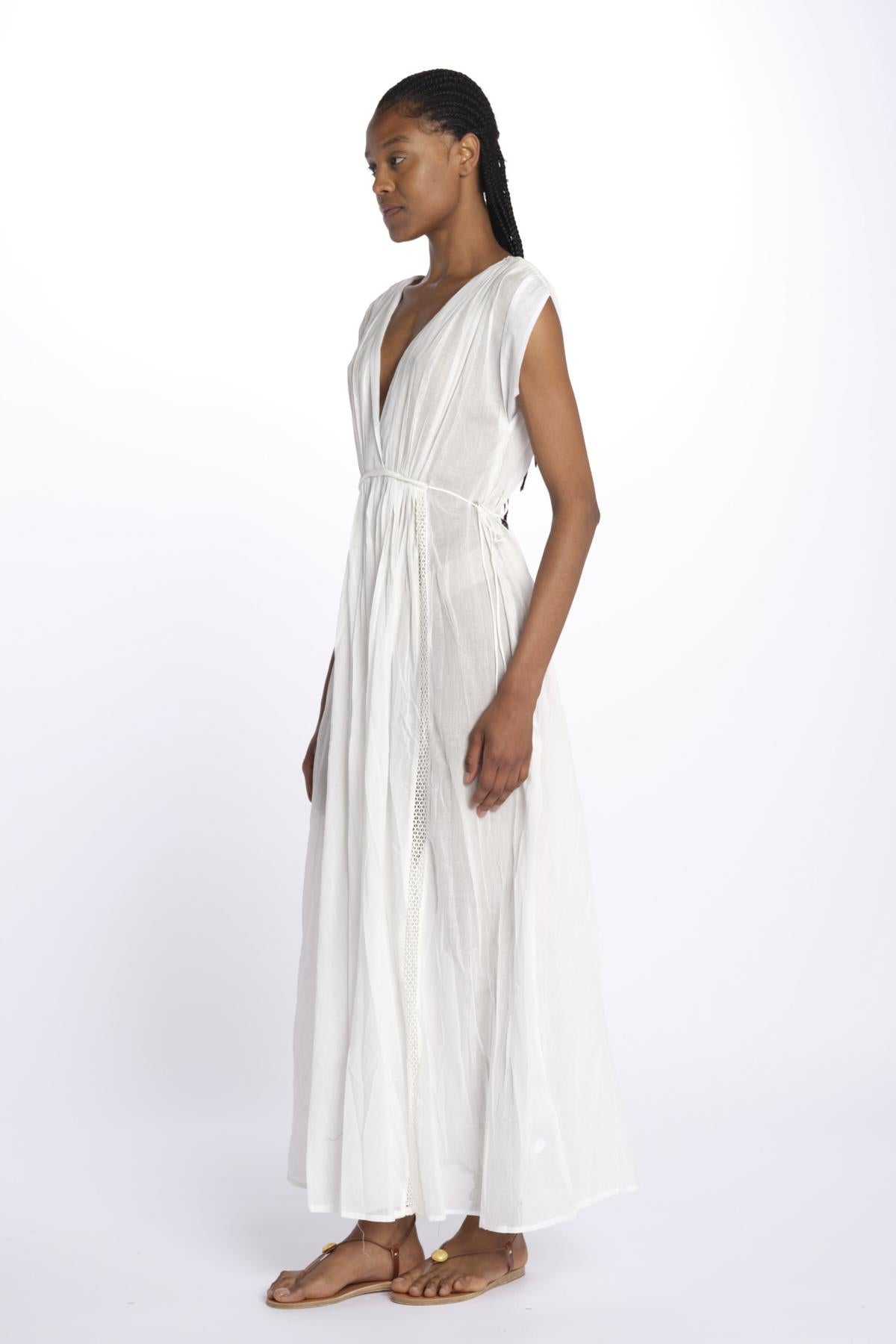 MIKONOS maxi abito con scollo senza maniche MIKONOS IVOIRE laraethnics 