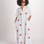abito lungo con ricami coralli BE25254 WHITE RED benaras soleil 
