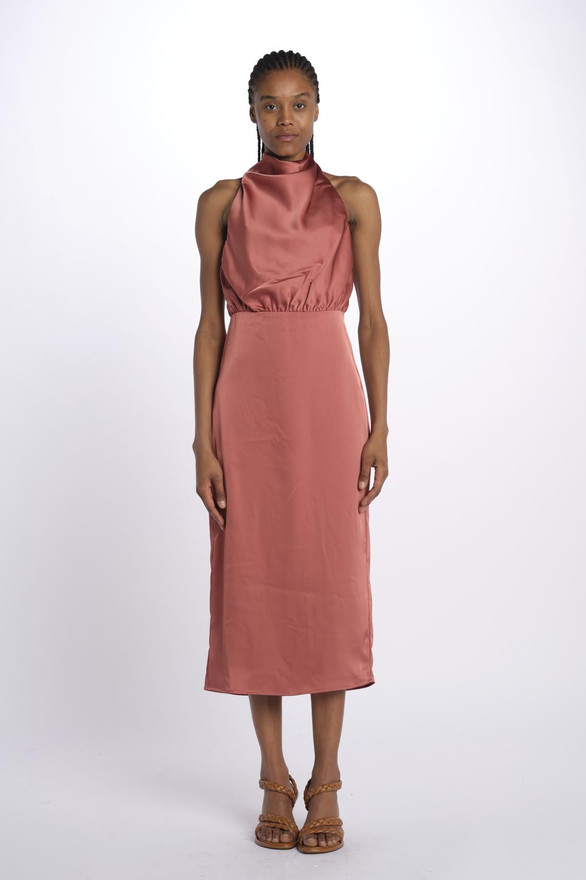 Abito SOLANGE midi scollo dietro 12248047 TERRACOTTA malina 