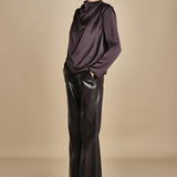TULLAH camicia con drappeggio F25-142 039 CHOCOLATE oscar 