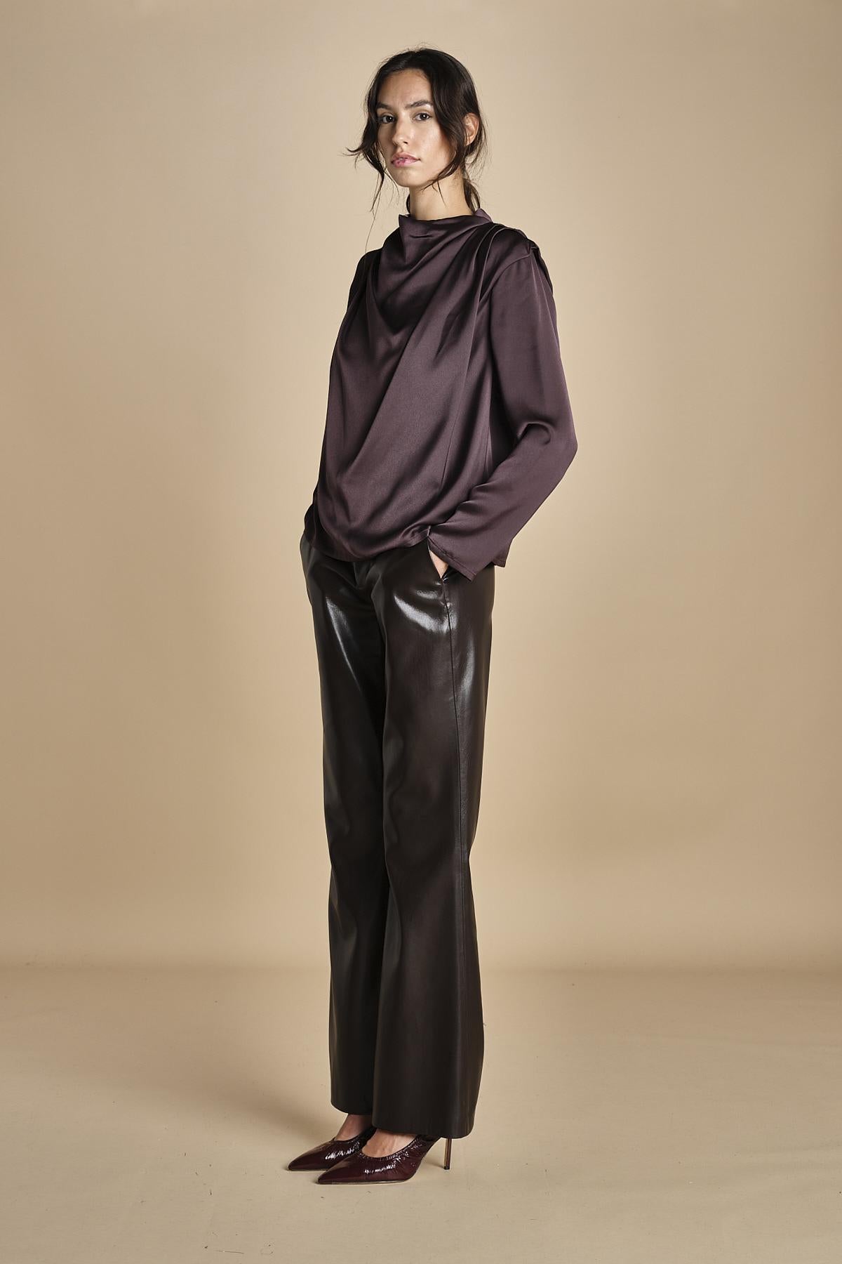 TULLAH camicia con drappeggio F25-142 039 CHOCOLATE oscar 