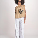 top ricamo greche BE25204 BEIGE BLACK benaras soleil 