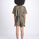 short con fiori intarsiati ZOE M4370 PESTO lace the label 