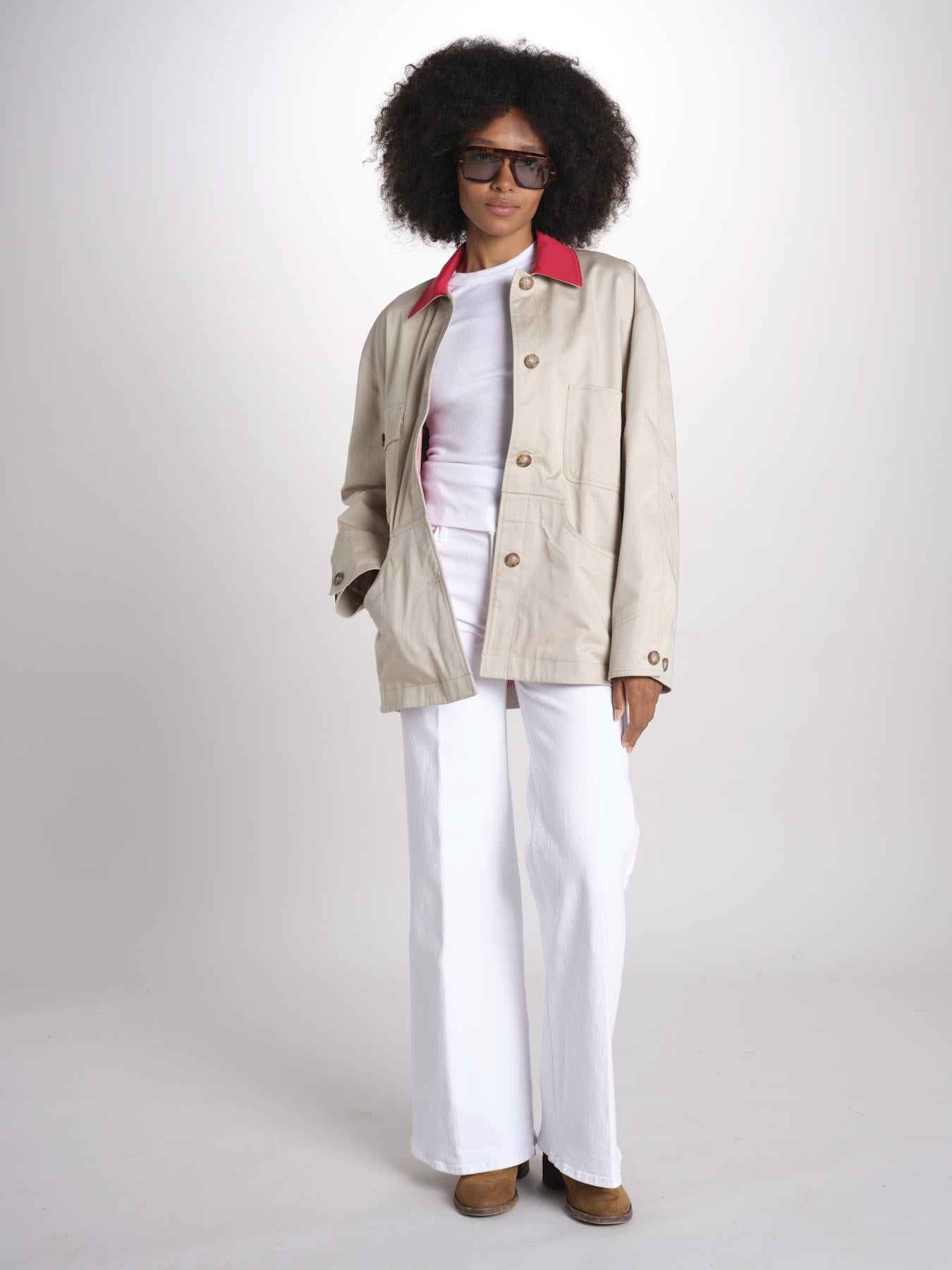 giacca sahariana con colletto in contrasto 16V525CO574 P150 BEIGE ines de la fressange 