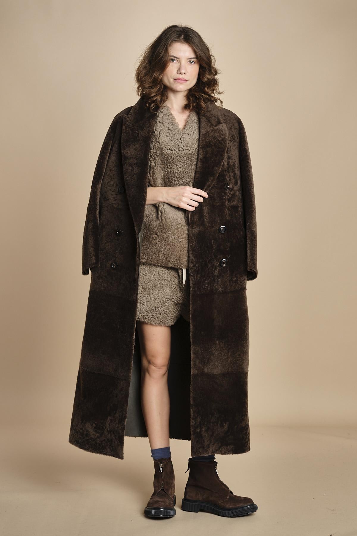 gilet metà montone e metà cotone REB MJD144PATEX72 J0229 DOVE FUR jejia 