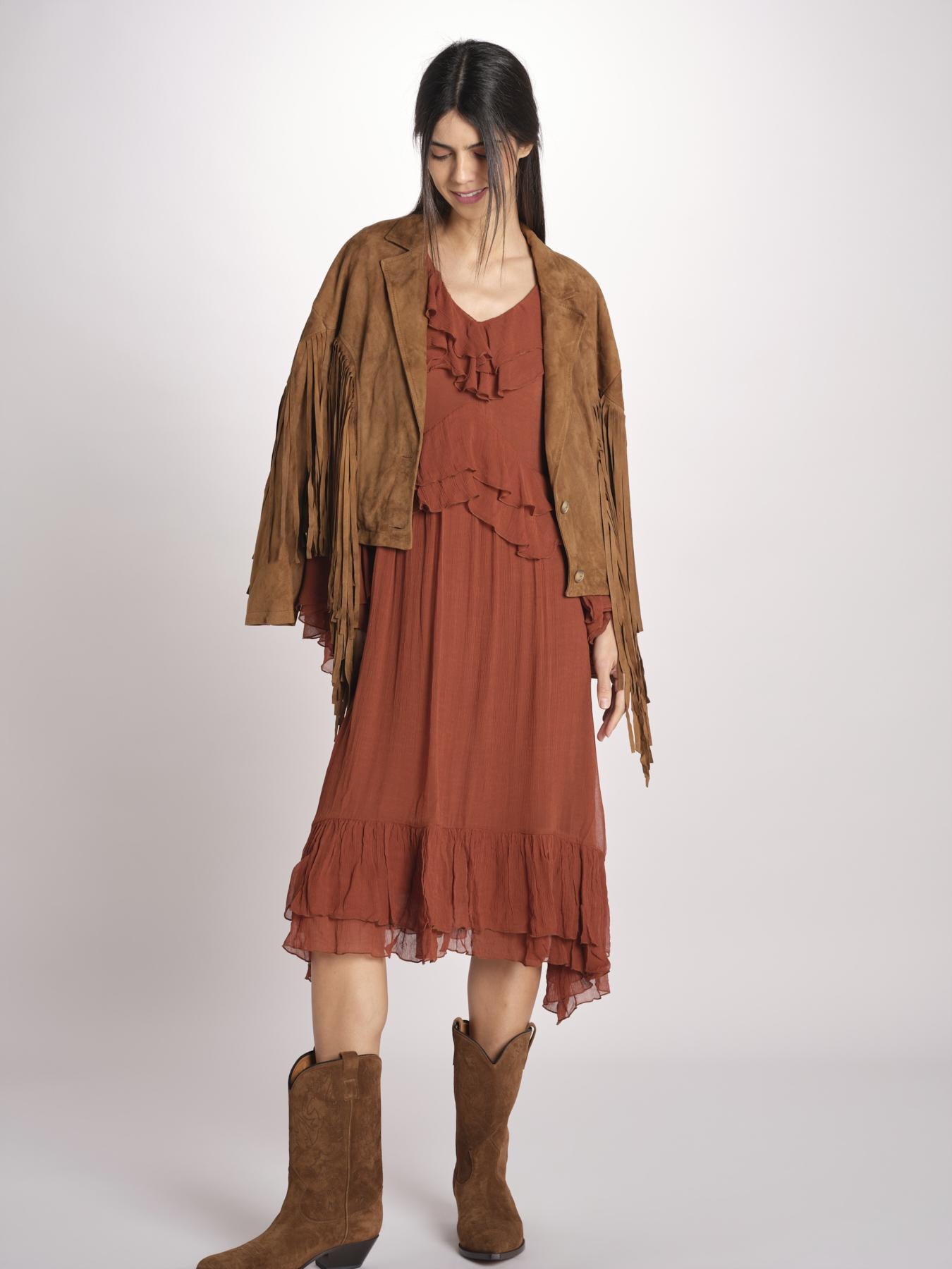 abito in chiffon con maniche over WILHELMINA RUGGINE malina 