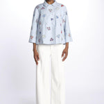 Giacca doppio petto fiori ricamati a mano 7FW 43 BY HAND LIGHT BLUE STRIPE payal pratap 