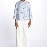 Giacca doppio petto fiori ricamati a mano 7FW 43 BY HAND LIGHT BLUE STRIPE payal pratap 