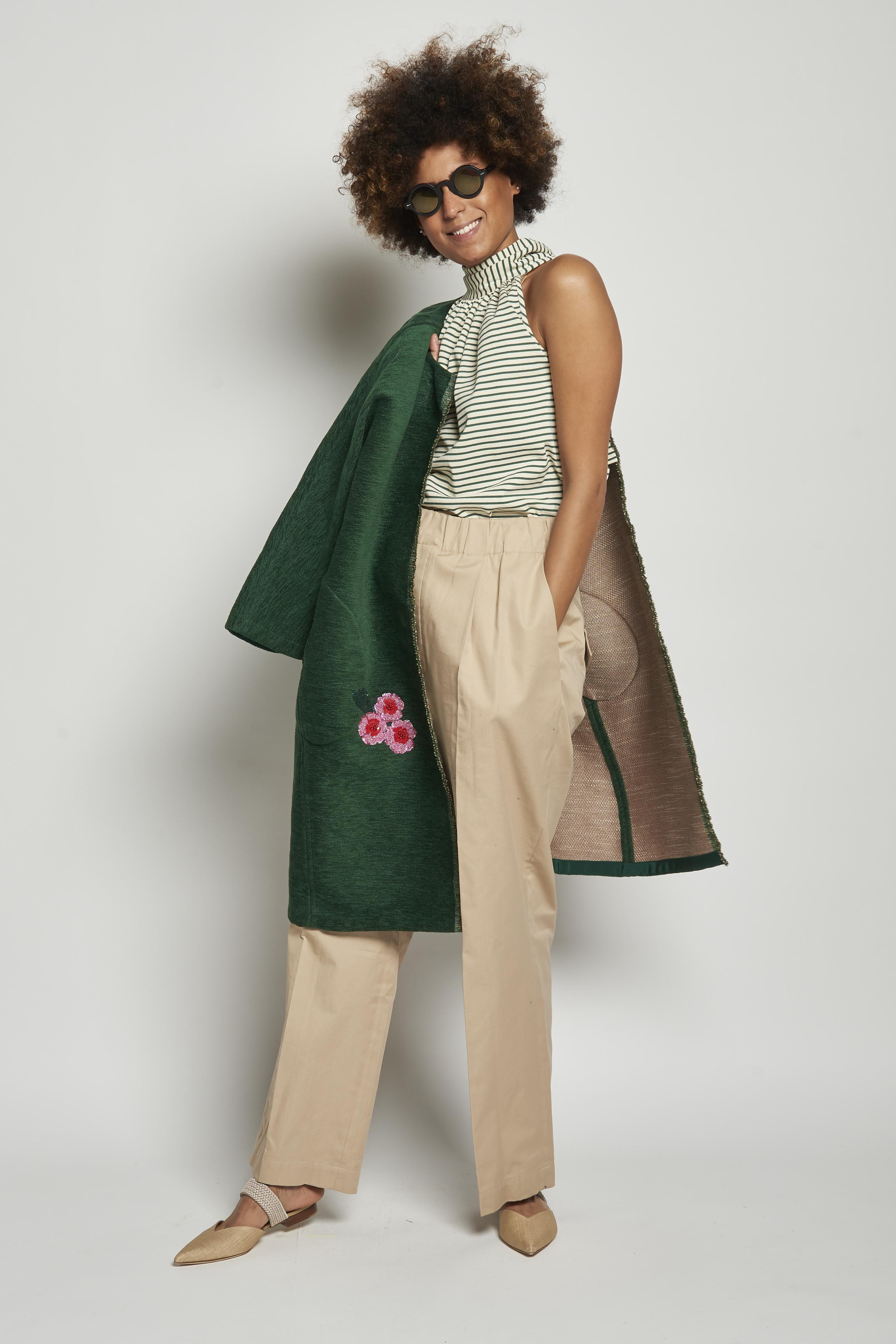 Cappotto ricamato 20C 1PRE CT32EMB GREEN marit ilison 