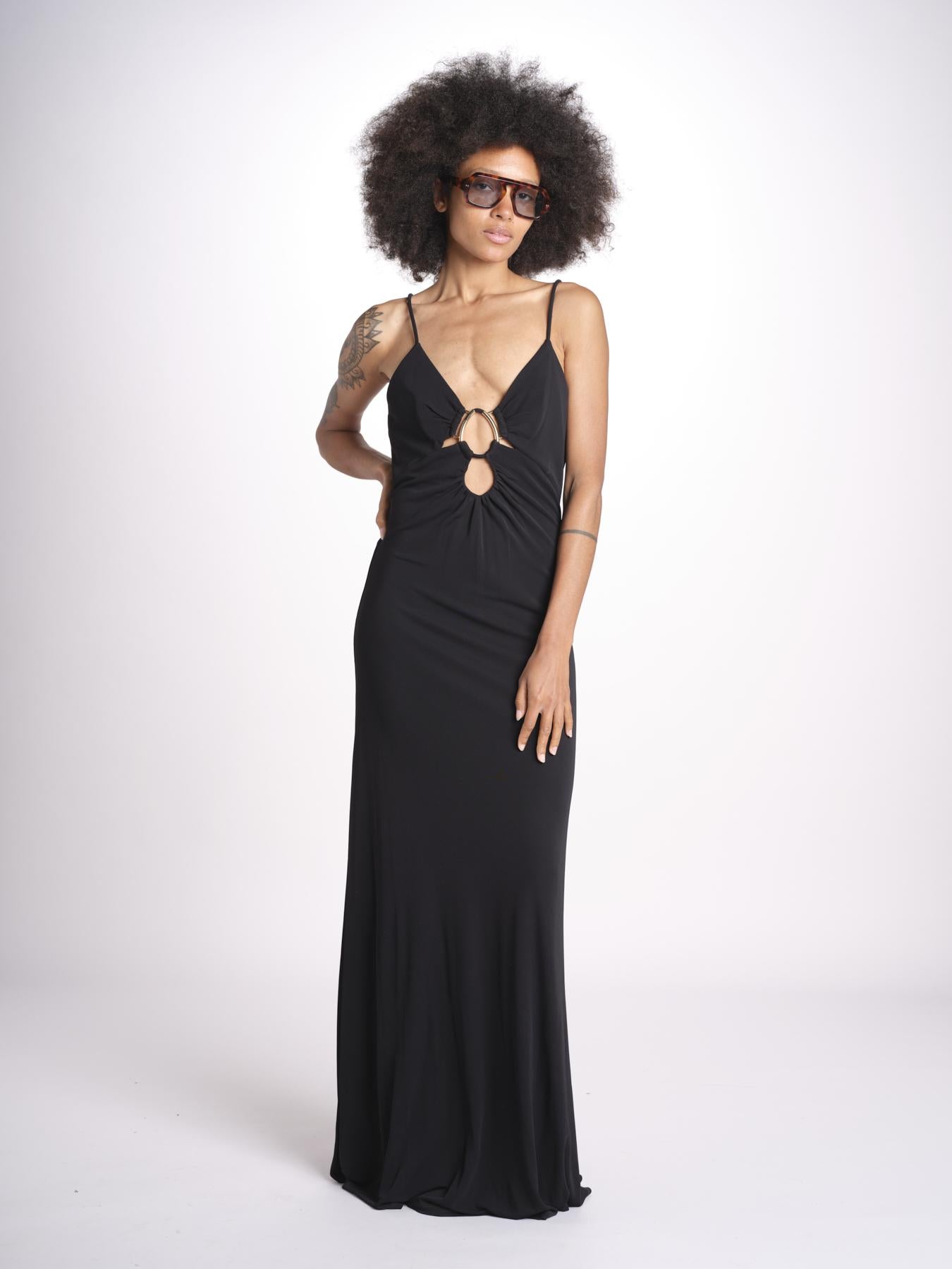abito lungo con spalline sottili CHRISSY GOWN E02263016 BLACK ramy brook 