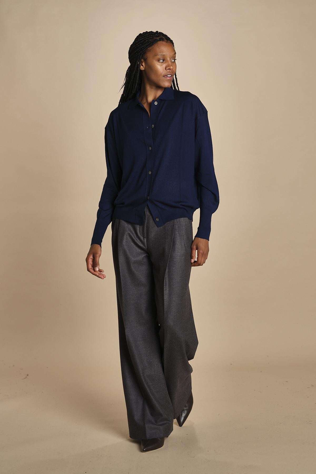 camicia over in lana merino MIL LAU20 E21210 BLU milaura 