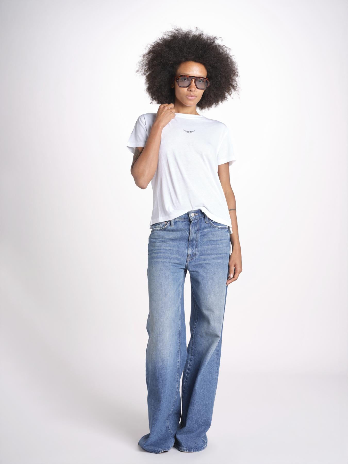 t-shirt girocollo con ali strass JWTS01669 BLANC 101 zadig & voltaire 