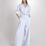 pantalone con pinces in popeline B043-0187-6311 CELESTE n21 