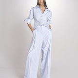 pantalone con pinces in popeline B043-0187-6311 CELESTE n21 
