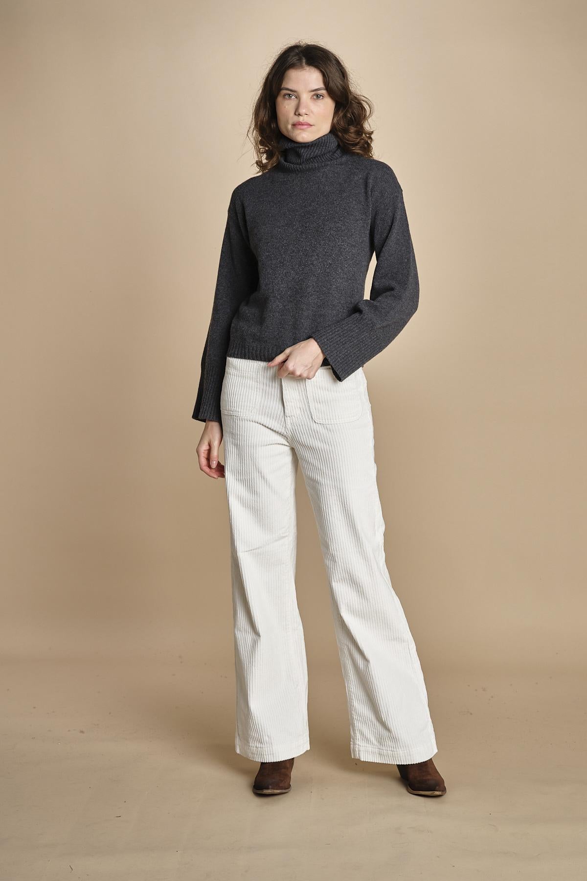 pantalone a zampa con taschine FAUVE WX WHITE fam 